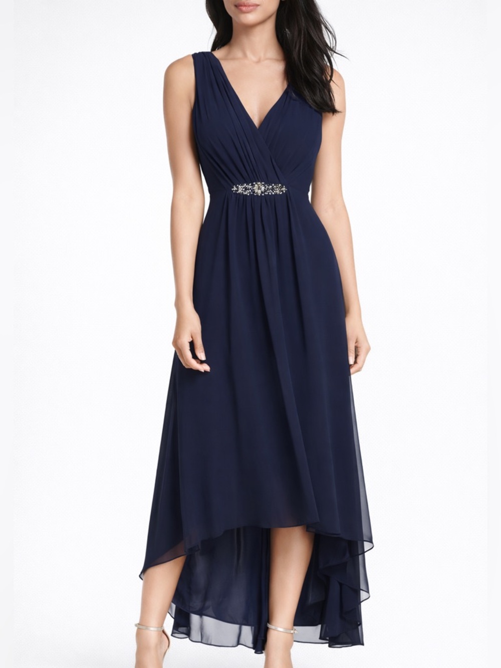 🆕🫐 Eliza J Navy Blue Chiffon Hi-Lo Dress Size 10 Formal Evening Wedding Guest